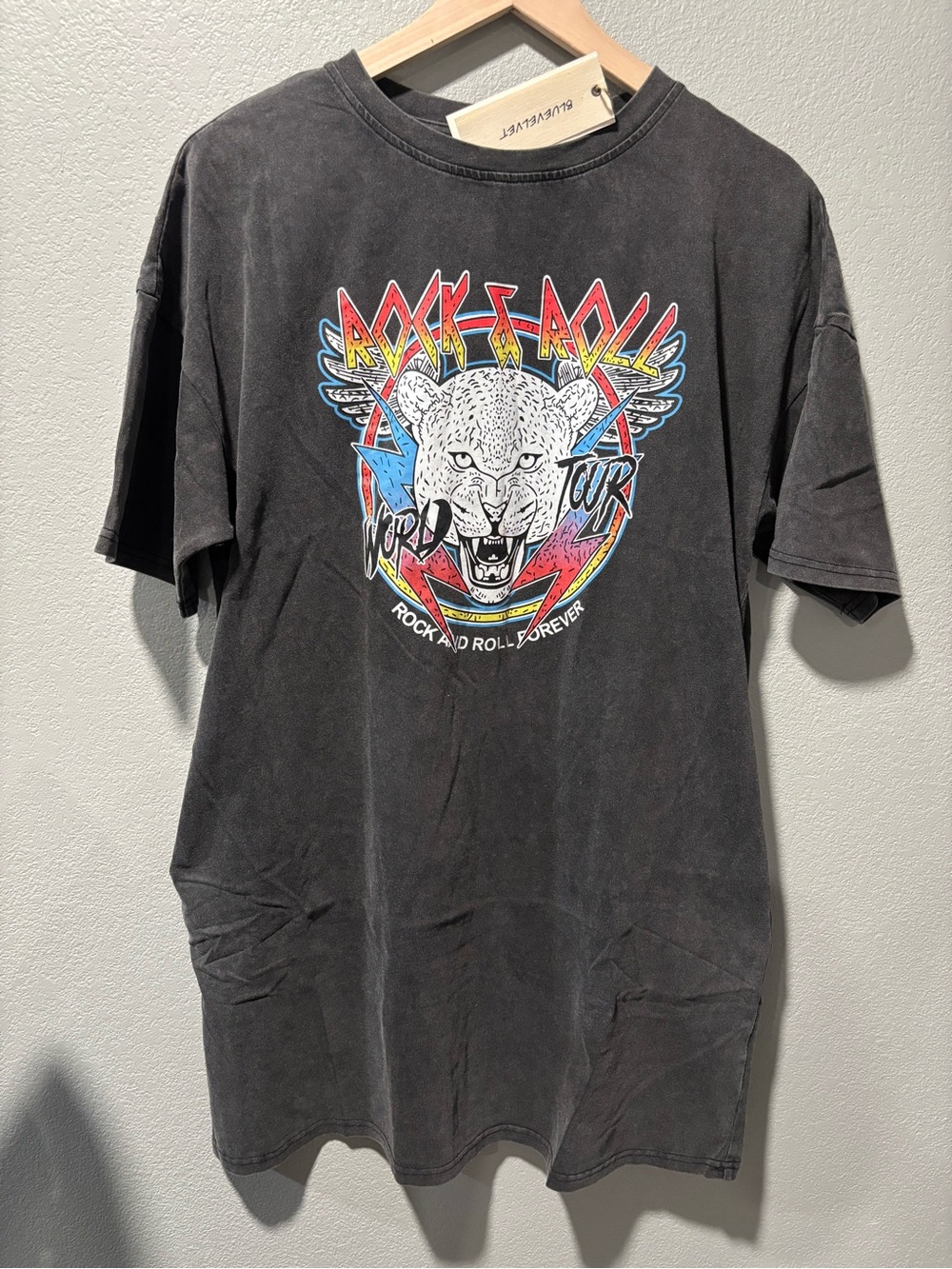 Blue Velvet Rock 'n' Roll Graphic T-Shirt Dress